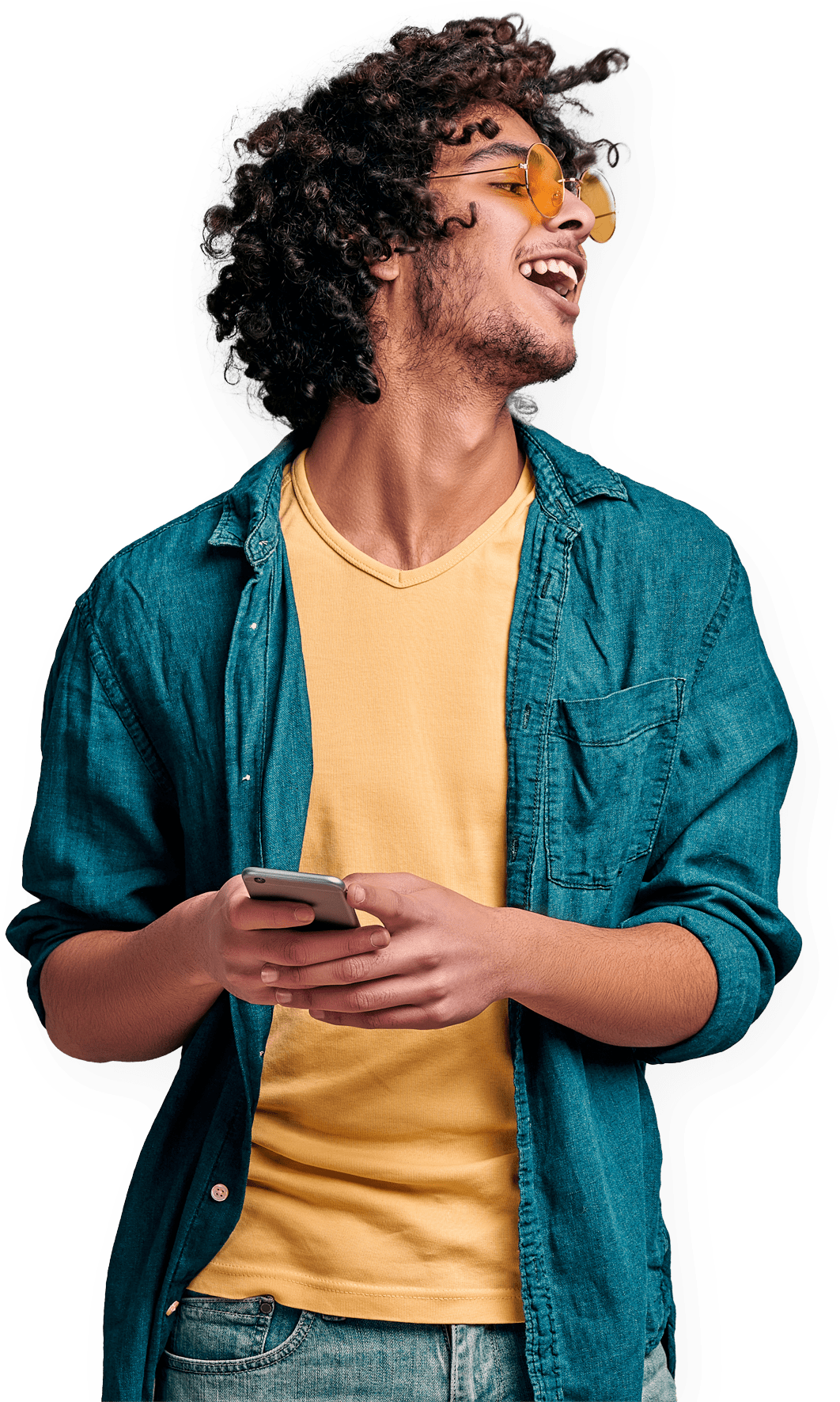 A confident man holding his phone while using the Everyday app. 